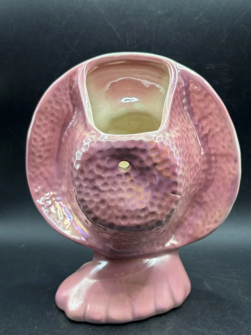 Vintage MCM Hand Painted Lusterware Pink Hat Lady Head Vase Ceramic Wall Pocket